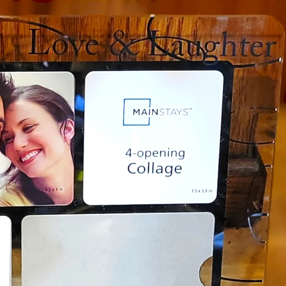 Vtg Mainstay Clear Glass Gold Accents Black Lettering  Picture Frame 4 Opening